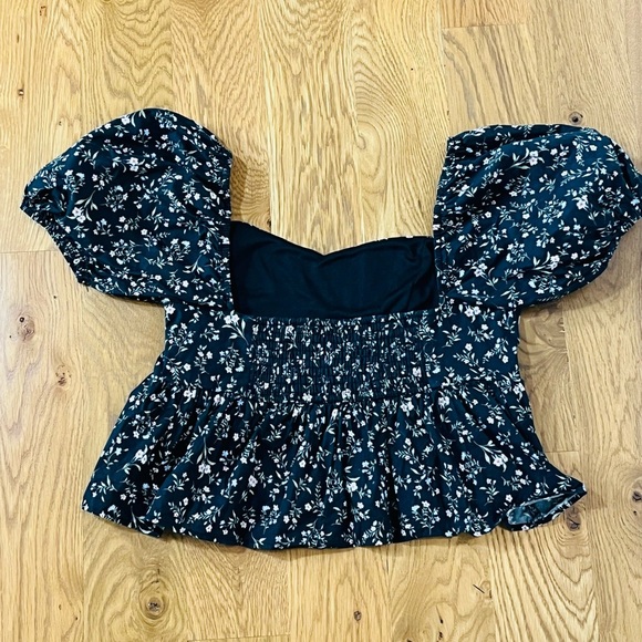 Altar'd State Black and White Ruffled Puff Sleeve Blouse - Picture 2 of 7